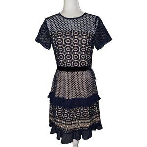 NWT Chelsea 28 Dress S Blue Lace Chiffon Trim Tiered Ruffle Cocktail Nordstrom